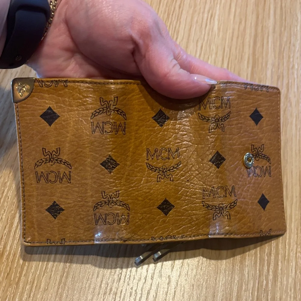 MCM Tan and Black Monogram Card & Key Holder